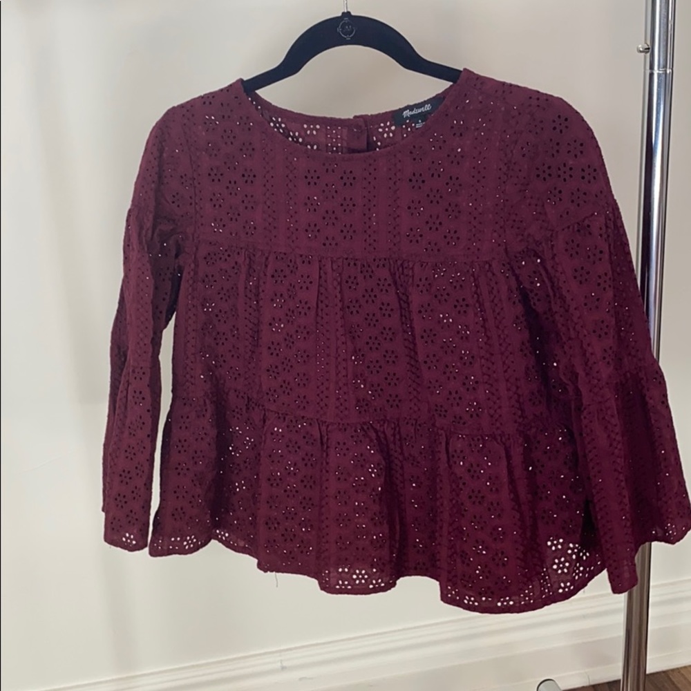 Madewell Burgundy Eyelet Top